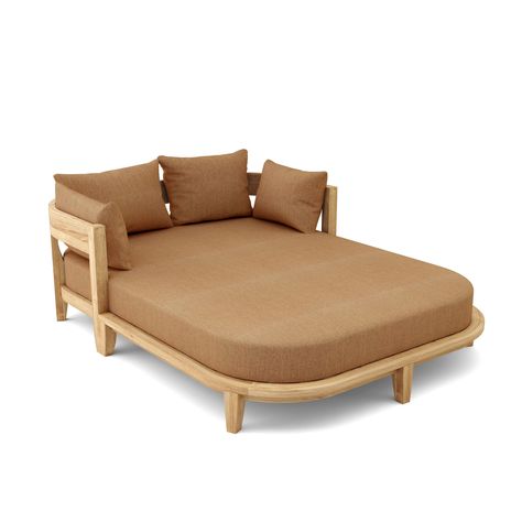 A large and spacious day bed made of natural teak, the Coronado Daybed is the perfect place to enjoy a sunny daytime nap in the comfort of the outdoors. This spacious and sturdy daybed includes Sunbrella cushions and pillows perfect for lounging around. Outdoor Day Beds Patio, Outdoor Daybed Diy, Outdoor Day Bed, Daybed Outdoor, Patio Bed, Diy Daybed, Teak Sofa, Outdoor Daybed, Outdoor Sofa Sets