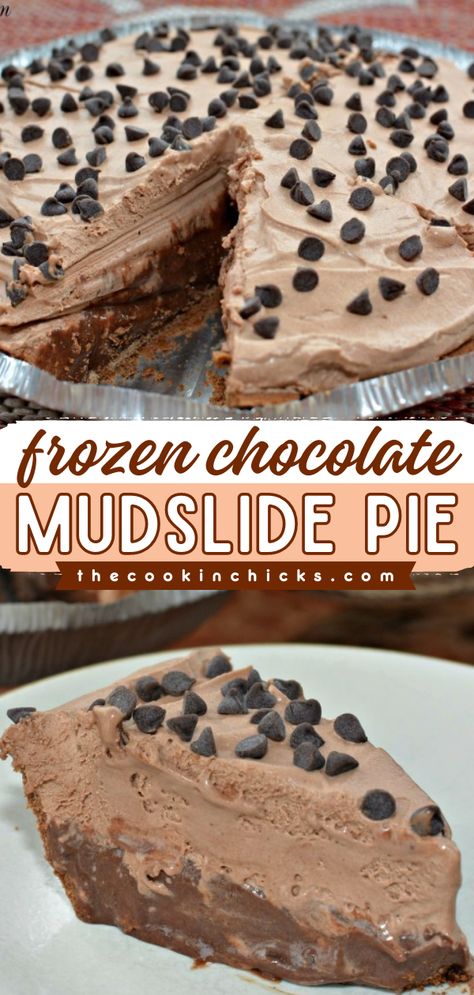 This fun summer dessert is one of the best! It features a chocolate pie crust. Refreshing and packed with flavor, this Frozen Chocolate Mudslide Pie is the perfect 4th of July treat. Everyone will enjoy this no-bake sweet! Pies With Frozen Pie Crust, Chocolate Pie Crust Desserts, No Bake Pies Recipes, Summer Pies No Bake, Pie Ideas Desserts, Frozen Desserts Easy, Easy Pie Desserts, Chocolate Meringue Pie Recipe, Fun Summer Desserts