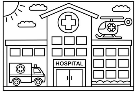 All-New Modern and Large Hospital Coloring Pages for Kids - Coloring Pages Hospital Kindergarten, Hospital Craft, Hospital Drawing, Hospital Cartoon, Hospital Humor, Community Places, Hospital Logo, Personal Social, Children Hospital