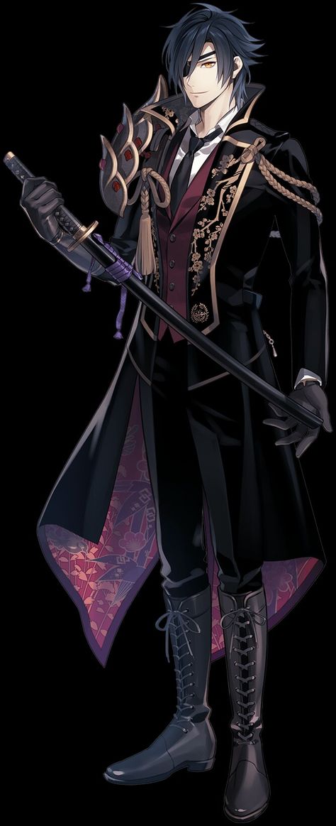 Shoukudaikiri Mitsutada, Male Outfit Reference, Black Oc, Shokudaikiri Mitsutada, Male Outfit, Outfits Anime, Touken Ranbu Characters, The Black Cat, Artistic Images