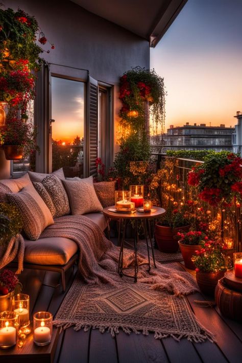 cosy balcony ideas apartment Room Terrace Balconies, Cosy Veranda Ideas, London Balcony Ideas, Apartment Flowers Balcony, Best Balcony Plants, Cozy Balcony Aesthetic, Cosy Balcony Ideas, Living Room Balcony Ideas, Dark Balcony