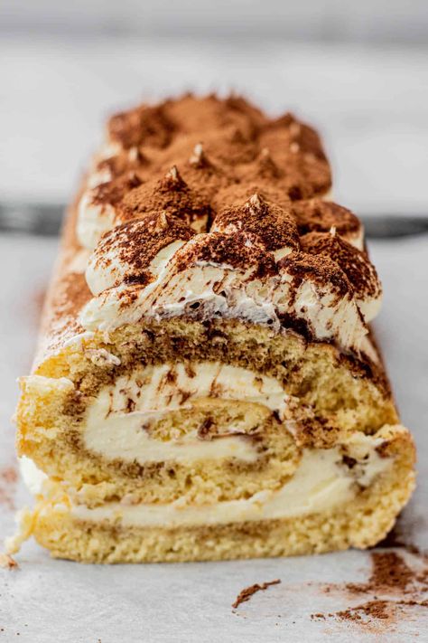 tiramisu cake roll. Tiramisu Log Cake, Tiramisu Roll Cake, Tiramisu Swiss Roll, Tiramisu Cake Roll, Roulade Cake, Tiramisu Cake Recipe, Jelly Roll Cake, 12 Cake, Roll Cakes