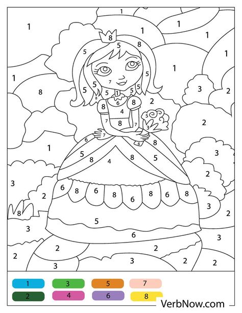 Color Worksheet, Math Coloring Worksheets, Color By Number Printable, Disney Princess Colors, Math Coloring, Princess Coloring Pages, Printable Numbers, Unicorn Coloring Pages, Princess Coloring