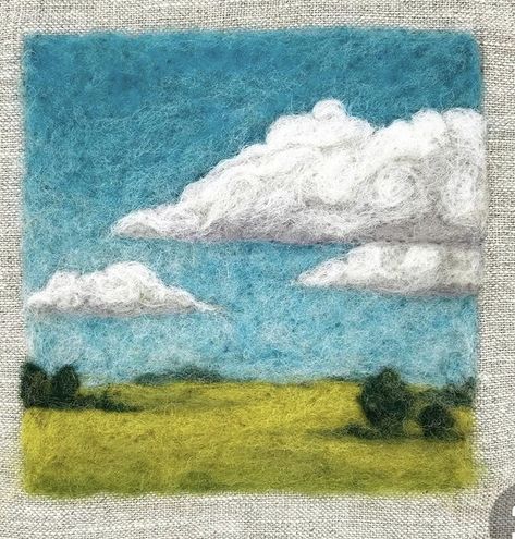 2d Felting Ideas, Felt Painting Ideas, Flat Needle Felting Ideas, Needle Felt Art Pictures, Painting With Wool, Needle Felted Flowers Tutorial, Felted Pictures Fiber Art, 2d Felting, Felt Landscapes