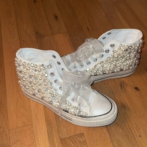 Free People Bridal High Top Converse With Pearls Converse With Pearls, Free People Bridal, High Top Converse, Pearl Shop, Free People Shoes, Converse High Tops, Pearl Color, Womens Shoes Sneakers, High Top