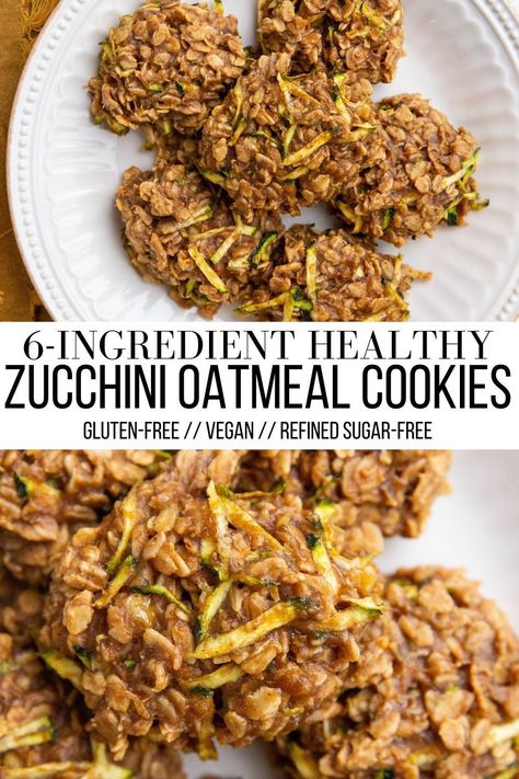 Chewy Healthy 6-Ingredient Zucchini Oatmeal Cookies are made flourless, gluten-free, refined sugar-free, dairy-free, flourless, and vegan! Plus, fair warning, they are just so tasty you’ll have a difficult time stopping at one! #oatmeal #cookies #zucchini #vegan #glutenfree #dessert #dairyfree #healthy Dairy Free Zucchini Recipes, Healthy Zucchini Cookies, Recipes Using Duck Eggs, Zucchini Oatmeal Cookies, Zucchini Vegan, Zucchini Oatmeal, Zucchini Cookies, Oatmeal Flavors, Best Gluten Free Desserts