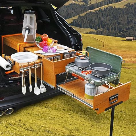 Amazon.com: GADFISH Overland Camp Kitchen, Vehicle Camping Table for Burners Camp Stove, Outdoor Portable Folding Kitchen Box with Bed Drawer Ideal for SUV/Truck/RV/Van : Sports & Outdoors Overland Kitchen, Camp Kitchen Box, Vehicle Camping, Hiace Van, Bed Drawer, Suv Camper, Folding Camping Table, Camper Kitchen, Kitchen Box