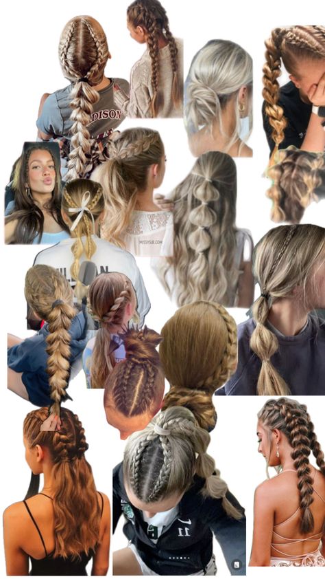 #hairstyles #sports #cute #hair Wrestling Hairstyles For Short Hair, Sports Pictures Hairstyles, Soccer Mom Makeup, Easy Football Hairstyles, Cop Hairstyle, Braid Hairstyles Sports, Easy Hairstyles Sports, Soccer Hairstyles For Long Hair, Game Day Hairstyles Football