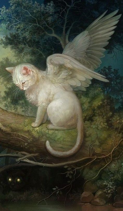 Mystic Paintings, Weird Wallpaper, Annie Stegg, Aesthetic Angel, Cat Wallpapers, Rennaissance Art, Angel Cat, Aesthetic Painting, Happy Spring