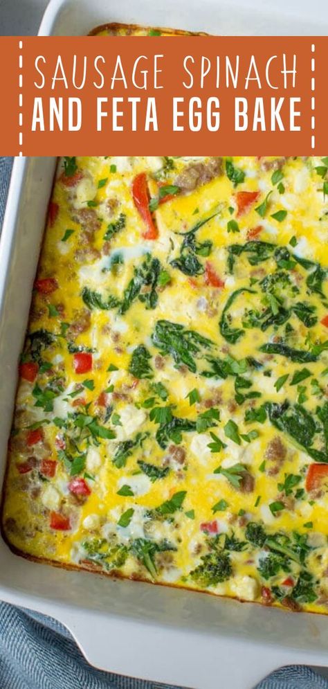 Egg Casserole Recipes Healthy, Feta Egg Bake, Spinach Egg Casserole, Healthy Egg Bake, Comfort Breakfast, Broccoli Red Pepper, Sausage Egg Bake, Breakfast Egg Bake, Quick Breakfasts