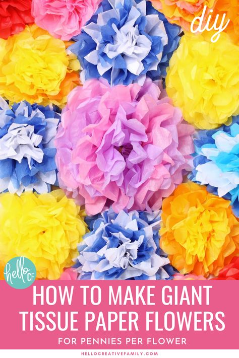 Brightly colored tissue paper flowers. Paper Flowers Tissue, Tissue Paper Balls, Tissue Paper Flowers Easy, Flowers Tissue Paper, Tissue Paper Ball, Handmade Flowers Tutorial, Paper Ball, Tissue Paper Flowers Diy, Easy Paper Flowers