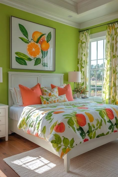 Green Bedroom Accents, Bedroom Green Ideas, Cozy Bedroom Green, Cozy Green Bedroom, Bedroom Accents, Green Room Decor, Citrus Grove, Bedroom Interior Design Luxury, Relaxing Space