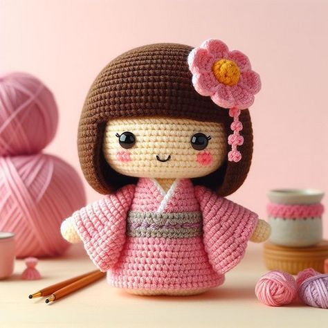 Crochet Hanako Little Kokeshi Doll Amigurumi Pattern Free Japanese Decor Ideas Diy, Japanese Crafts Diy, Japanese Crochet Bag, Beautiful Amigurumi, Knitted Amigurumi, Japanese Crochet Patterns, Crochet Ring, Crochet Toys Free Patterns, Japanese Crochet