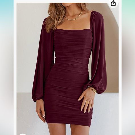 New With Tags Wine/ Purple Red Dress Long Sleeves That Can We Worn On Top Or Side Of Shoulders. Ruched Sides And Back Homecoming Dresses Sleeves, Maroon Homecoming Dress, Purple Homecoming Dress, Long Sleeve Homecoming Dresses, Burgundy Homecoming Dresses, Hoco Dresses Long Sleeve, Red Long Sleeve Dress, Red Homecoming Dresses, Tight Mini Dress