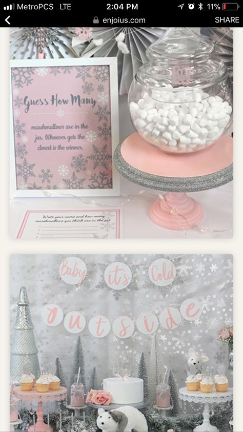 Snowflake Baby Shower Dessert Table, Pink Winter Wonderland Party Centerpieces, Winter Shower Favors, Pink Winter Balloon Arch, A Snowflake Is On The Way, Pink And White Christmas Baby Shower, Pink And White Winter Wonderland, Winter Wonderland Pink Baby Shower Ideas, Baby Its Cold Outside Baby Shower Decor Ideas