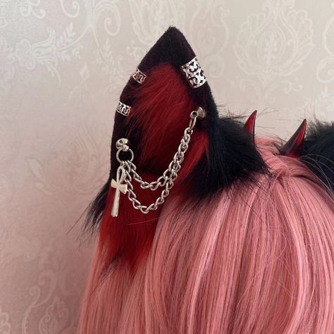 Gothic Lolita Devil Horn Wolf Ear Headband Plush Demon Handcraft Anime Cosplay Party Headdress Wear Wolf, Ropa Dark, Wolf Cosplay, Cosplay Horns, Mystical Creature, Cottagecore Dark Academia, Cottagecore Dark, Girl Grunge, Ear Pieces