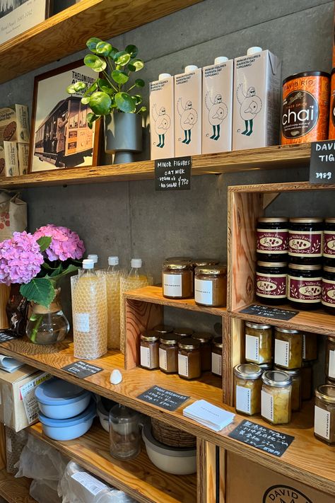 small business coffee shop local honey and jams Small Business Brick And Mortar, Coffee Shop Organization Ideas, Coffee Retail Display, Coffee Shop Merchandise Display, Small Shop Ideas, Local Food Shop, Coffee Supplies, Visual Merchandising Displays, Coffee Subscription