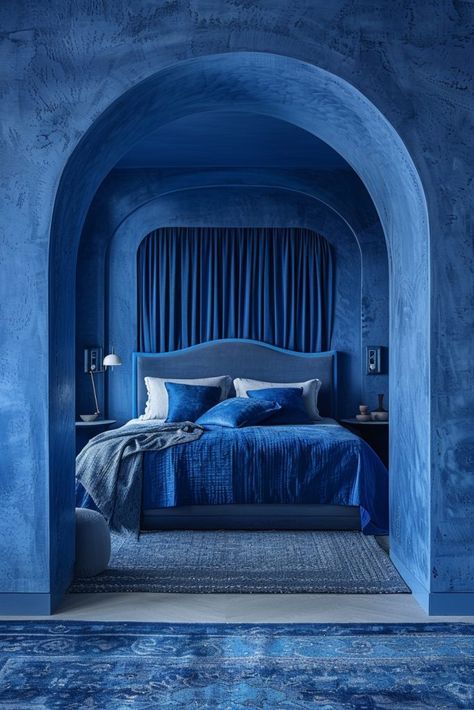 29 Minimal Blue Bedroom Ideas 29 Blue Themed Bedroom Aesthetic, Sparse Decor, Cobalt Blue Bedrooms, Uncluttered Bedroom, Smurfs Village, Moon Bedroom, Beautiful Bed Designs, Blue Bedroom Ideas, Peaceful Bedroom