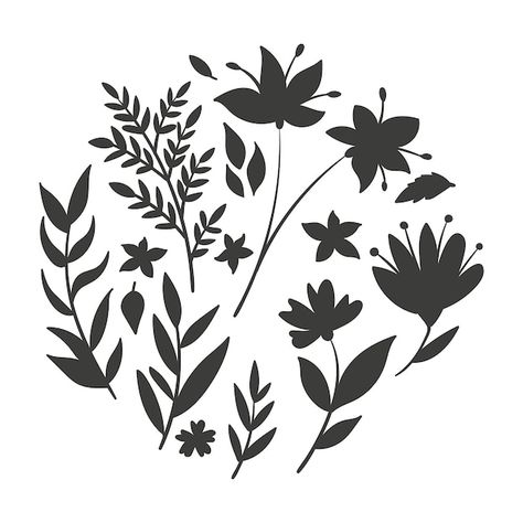 Free vector hand drawn flower silhouette... | Free Vector #Freepik #freevector #flower-silhouette #floral-silhouette #plant-silhouette #flower Wildflower Svg, Floral Doodle, Flower Silhouette, Plant Vector, Silhouette Illustration, Plant Drawing, Hand Drawn Flowers, Scientific Illustration, Vector Hand