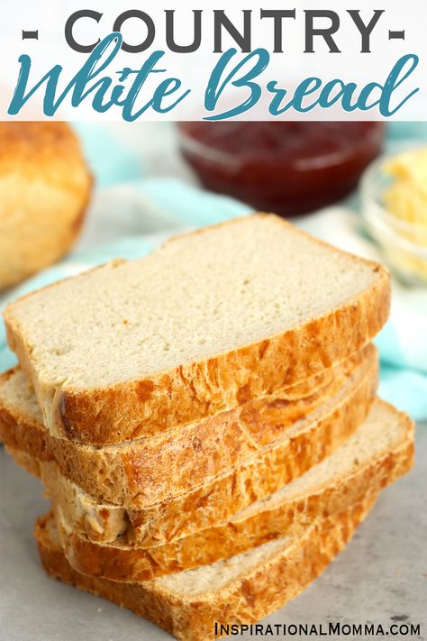 This country white bread is some of the best bread you'll ever make. Soft, fluffy, and rustic, this bread is perfect for toast or sandwiches. #inspirationalmomma #counrtywhitebread #countrywhitebreadrecipes #homemadewhitebread #homemadewhitebreadrecipe via @inspiremomma Country White Bread, Basic White Bread Recipe, Homemade White Bread, White Bread Recipe, Best Bread, No Rise Bread, Best Sandwich, Easy Bread Recipes, Sandwich Bread