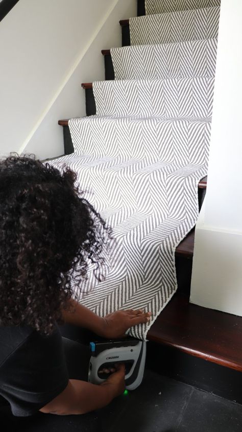 How to DIY a Stair Runner | Rugs USA | The Roll-Out Rugs On Steps, Diy Carpeted Stairs Makeover, Temporary Stair Runner, Rental Friendly Stair Runner, Affordable Stair Runner, Diy Stair Carpet Runner, Diy Runner Rug, Ikea Stair Runner Hack, Diy Stair Treads