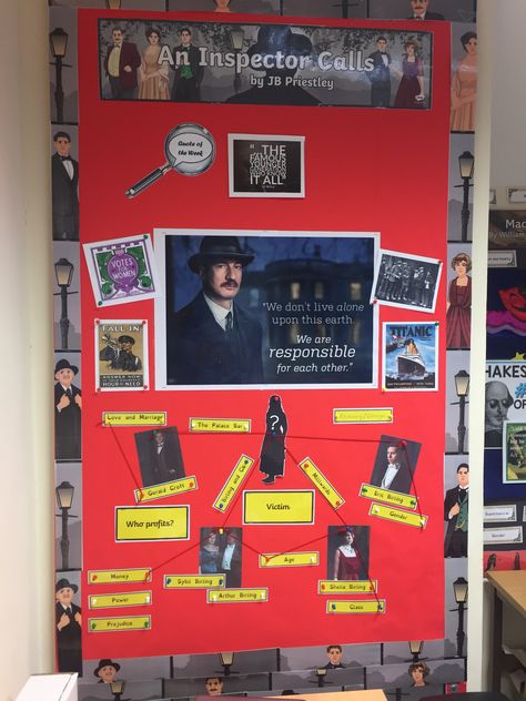 An Inspector Calls Classroom Display, An Inspector Calls Display, Classroom Displays Secondary, An Inspector Calls, English Classroom Decor, Inspector Calls, Class Decor, Classroom Display, Detective Story