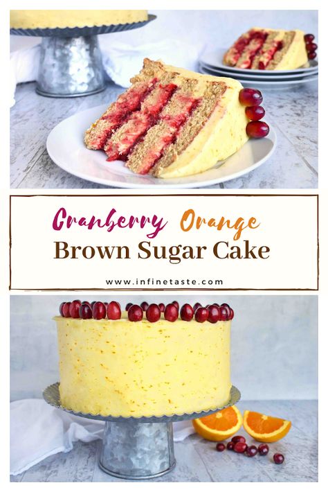 Orange Christmas Cake, Homemade Cake Recipe, Orange Cream Cheese Frosting, Brown Sugar Cake, Cranberry Orange Cake, Cranberry Bread Recipes, Brown Sugar Cakes, Cranberry Compote, Cranberry Dessert