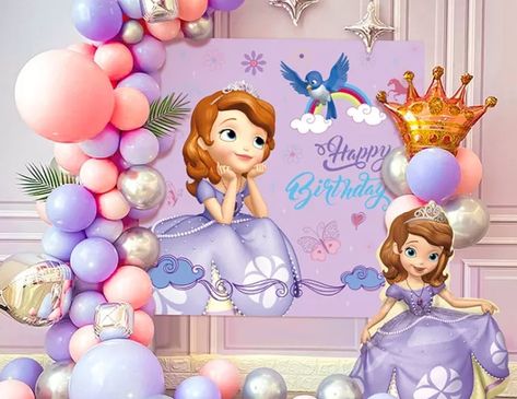 Sofia The First Birthday Decorations, Sophia Birthday Theme, Sofia The First Party Decorations, Sofia Theme Birthday Party Decorations, Sofia The First Backdrop, First Bday Theme, Sofia Birthday Party Ideas, Sophia The First Birthday Party Ideas, Princess Sofia Birthday Party Ideas