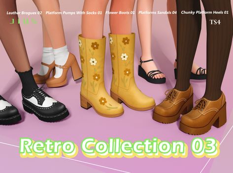 *Overview* Retro Collection 03 | Jius-sims on Patreon Sims 4 Cc Bgc, Jius Sims, Ts4 Shoes, Flower Boots, Cc Shoes, Sims 4 Cc Shoes, The Sims 4 Packs, Sims 4 Mm Cc, Sims 4 Cc Folder