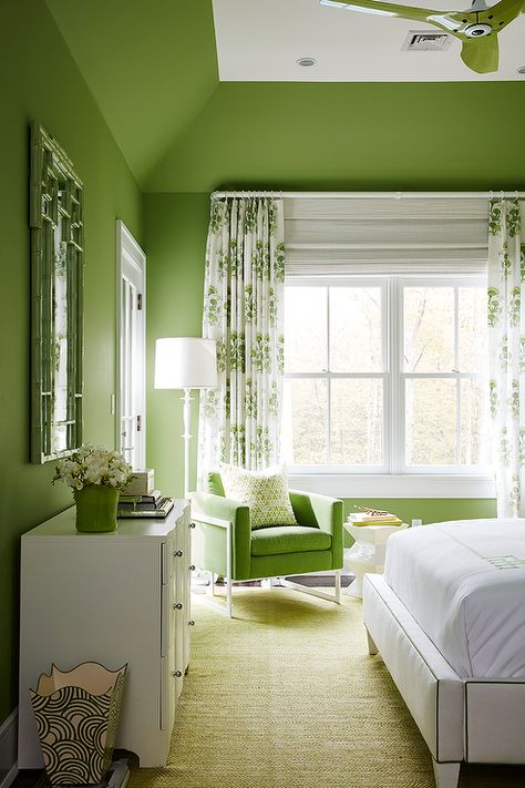 Green Bedroom with Tray Ceiling - Transitional - Bedroom Seafoam Bedroom, Bedroom With Tray Ceiling, Transitional Bedroom, Coastal Living Rooms, Coastal Living Room, Coastal Interiors, Green Rooms, Bedroom Green, Guest Bedrooms