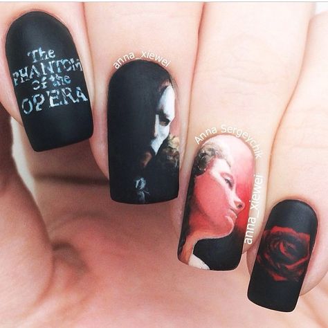 Phantom Of The Opera Nails, Opera Nails, Wicked Nails, Phan Art, Broadway Nails, Music Of The Night, Wet Felting Projects, The Phantom Of The Opera, Lovely Nails