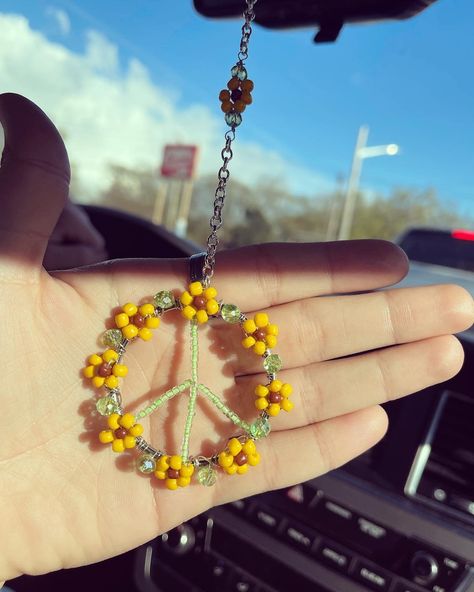 CraftsAndAffirmation - Etsy Beaded Sunflower, French Beading, Boho Car Accessories, Mirror Window, Boho Crafts Diy, Seed Bead Crafts, New Haven Ct, Beaded Spiders, Car Charms Mirror