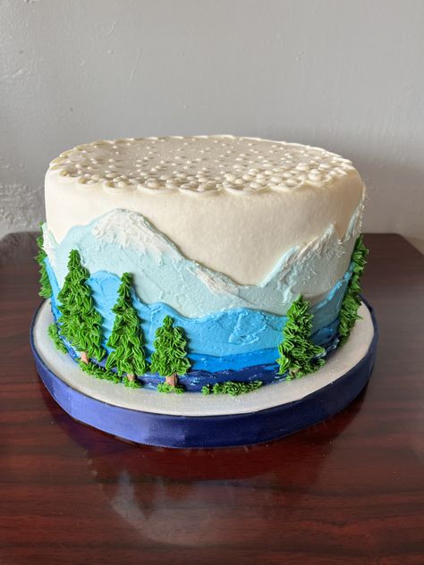 Buttercream Mountain Cake, Mountain Cakes, Alaska Cake, Baby Cake Design, Lake Cake, Mountain Cake, Cake Painting, Beach Themed Cakes, Birthday Cake For Mom