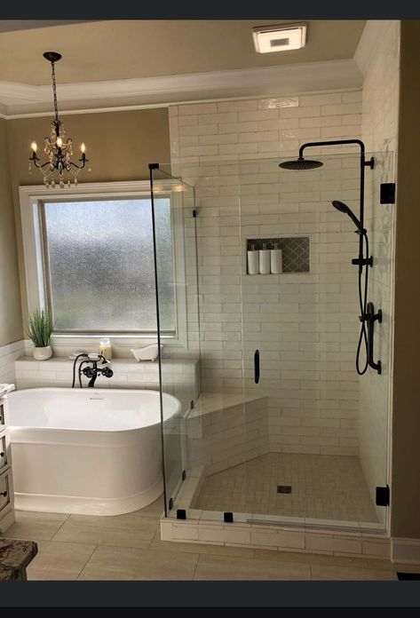 Primary Bath Shower And Tub, Bathrppm Design, Shower And Tub Remodel Ideas, Tub In Front Of Window Layout, Bathroom Remodel Walkin Shower And Tub, Shower And Bath Remodel, Master Bath Remodel Shower And Tub, Small Bathroom Ideas With Separate Shower And Tub, Large Bathroom With Shower And Tub