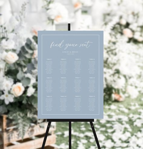 Blue Wedding Seating Chart, Blue Wedding Sign, Soft Blue Wedding, Baby Blue Weddings, Seating Chart Sign, Blue Wedding Decorations, Dusty Blue Wedding, Blue Themed Wedding, Dusty Blue Weddings