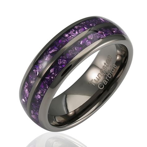 PRICES MAY VARY. Exquisite craftsmanship: The 100S JEWELRY Engraved Personalized Gunmetal Tungsten Ring showcases impeccable craftsmanship, featuring a luxurious amethyst inlay that adds a touch of sophistication to any occasion, be it weddings, promises, or special events. Premium materials: Crafted from durable tungsten carbide and accented with genuine amethyst stone inlays, this ring combines strength and elegance, ensuring long-lasting wear and timeless appeal. Customizable engraving: Make Purple Rings Wedding, Gothic Groomsmen, Unique Engagement Rings Purple, Men's Engagement Bands, Black And Purple Wedding Rings, Men Promise Rings, Unique Wedding Bands For Him, Wedding Bands Men, Man Wedding Ring