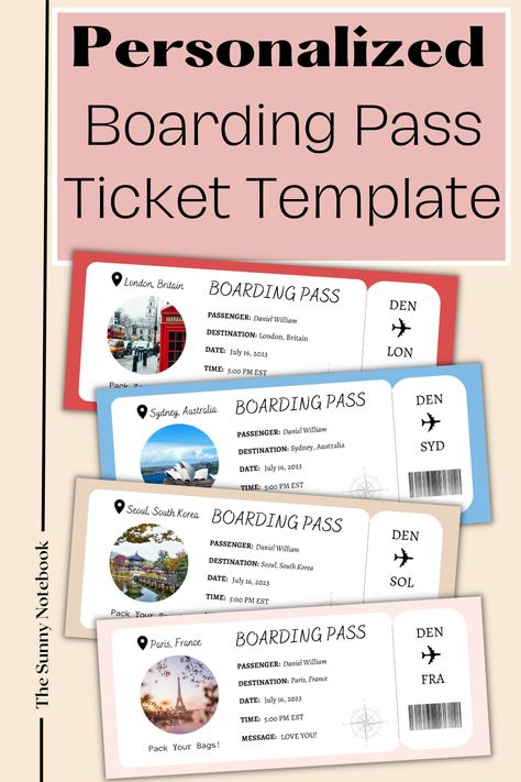 If you are searching for a way to surprise a special someone with an unforgettable gift, you’ve found it! This Boarding Pass will be the gift of a lifetime with countless memories. You can edit and personalize the boarding pass to your liking with photos, text, and colors. This would be a great Valentine's gift for someone special! ❤️ Flight Ticket Template | Plane Ticket Design | Airline Ticket Template | Boarding Pass Invitation Template | Airport Ticket | Flight Ticket Aesthetic | Flying Flight Ticket Aesthetic, Plane Ticket Design, Ticket Aesthetic, Flight Ticket Template, Surprise Vacation Reveal, Airport Ticket, Boarding Pass Invitation Template, Ticket Flight, Airport Tickets