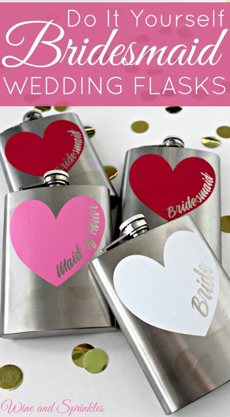 Flask Ideas Diy, Wedding Flask, Bridesmaid Flask, Bridesmaid Proposal Diy, Holiday Party Inspiration, Bachelorette Favor, Top Wedding Trends, Cricut Wedding, Diy Heart