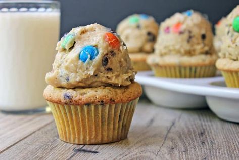 Monster Cookie Dough Cupcakes Cookie Dough Stuffed Cupcakes, Cookie Dough Cupcakes Recipe, Stuffed Cupcakes, Monster Cookie Dough, Cookie Dough Cupcakes, Eggless Chocolate Chip Cookies, Cookie Dough Frosting, Cookies Cupcake, Butter Cupcakes