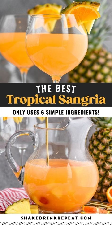 Tropical Sangria Recipe, Tropical Sangria, Shake Drink, Summer Drinks Alcohol, Cocktail Drinks Alcoholic, Mixed Drinks Alcohol, Yummy Alcoholic Drinks, Liquor Drinks, Boozy Drinks