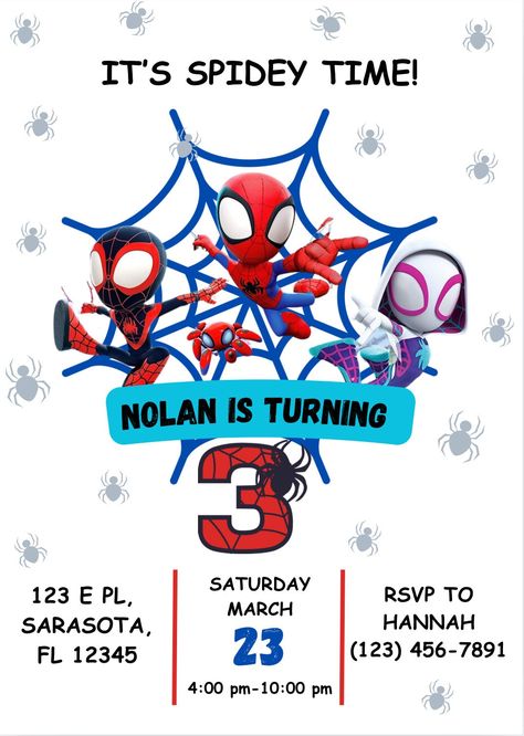 Spidey Birthday Invitations, Spidey And His Amazing Friends Birthday Party, Spidey And His Amazing Friends Birthday, Spidey And Friends Birthday, Spidey Birthday, Spiderman Birthday Party Decorations, Spiderman Birthday Invitations, Spiderman Invitation, Superhero Birthday Invitations