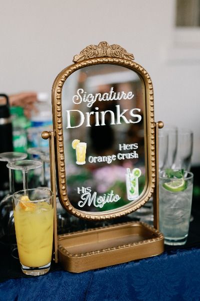 Want to do signature drinks? Why not add in some customized cocktail napkins for your guests as well? Orange Crush, Signature Drinks, Cocktail Napkins, Mojito, Wedding Details, Real Weddings, Napkins, Drinks