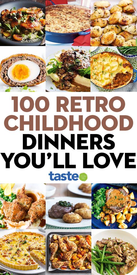 Don’t know what you should feed your family tonight? Take a trip down memory lane and relive all your favourite childhood dinners with these retro throwbacks. #dinner #dinnerideas #retrorecipes #childhoodrecipes #australia #australian #australianrecipes Childhood Favorite Recipes, Australias Best Recipes, Throwback Dinner Ideas, 90s Meal Ideas, Old School Meals, Vintage Meals Dinners, American Classic Recipes, Meals From The 90s, American Meals Dinners