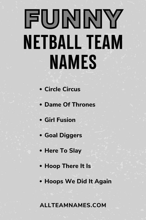 funny netball team names list Running Team Names, Crossfit Team Names, Netball Team Names, Team Names Ideas, Bowling Team Names, Volleyball Team Names, Softball Team Names, Football Team Names, Best Names