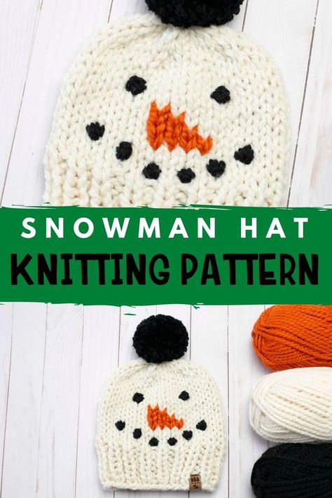 Snowman Christmas Hat Free Knitting Pattern Pouffe Pattern, Snowman Hat Pattern, Crafts Snowman, Halloween Knitting Patterns, Hat Free Knitting Pattern, Halloween Knitting, Knitted Pouffe, Love Crafts, Sewing Crochet