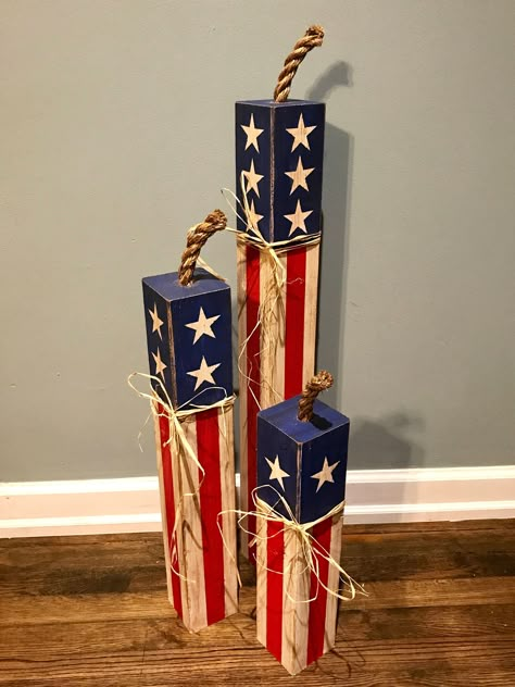 Retirement Reception, 4x4 Crafts, 4x4 Wood Crafts, Fouth Of July Crafts, Wooden Firecrackers, Home Decor Ideas Kitchen, Wallpapers Home, Decor Ideas Kitchen, Scrap Wood Crafts