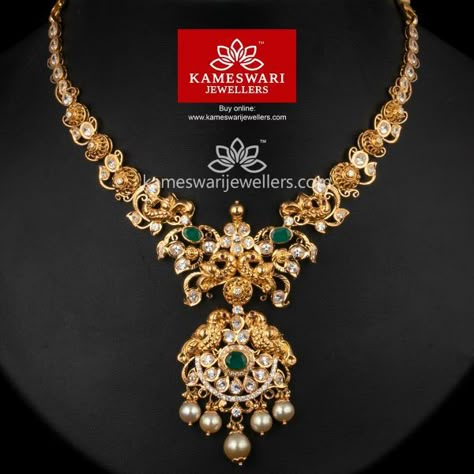 Kameshwari Jewellery Necklace, Pachi Necklace Gold, Necklace Designs Gold Indian, Kameswari Jewellers, Gold Necklace Indian, Gold Jewelry Simple Necklace, Gold Necklace Indian Bridal Jewelry, Gold Pendant Jewelry, Gold Wedding Jewelry