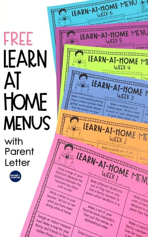 Get free printable learn at home activity menus in 1st, 2nd, and 3rd grade versions. These free printables give you six weeks of learning activities that don't need devices. Ideal for distance… More Learning At Home, Third Grade Classroom, Teacher Planning, Virtual School, Letter To Parents, Summer Learning, Remote Learning, Educational Websites, Digital Learning