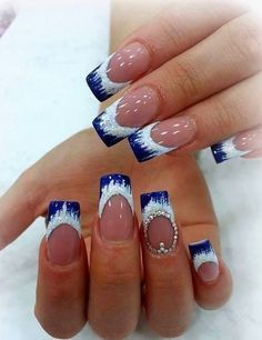 Nail Art Bleu, Cowboy Nails, Blue Christmas Nails, Blue Nail Art Designs, Blue And White Nails, Snowflake Nail Art, Nagellack Trends, Fall Nail Trends, Lace Nails