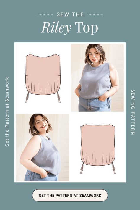 The Riley top sewing pattern, by Seamwork Top Sewing, Handmade Wardrobe, Top Sewing Pattern, Bias Tape, Neck Crop Top, Pdf Sewing Patterns, Cinched Waist, Top Pattern, Digital Pattern